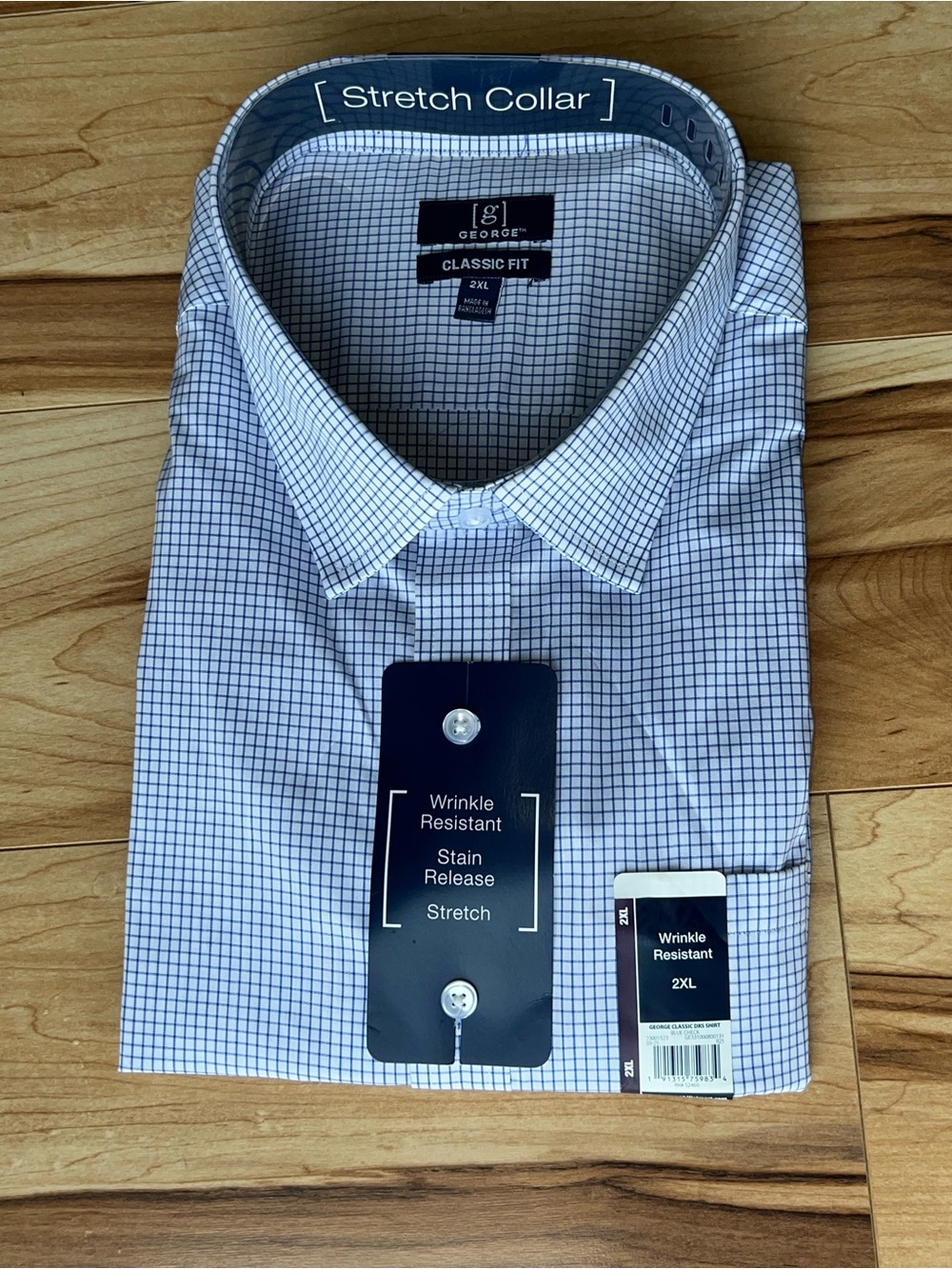 George Men's Light Blue & White Micro-Check Stretch Dress Shirt